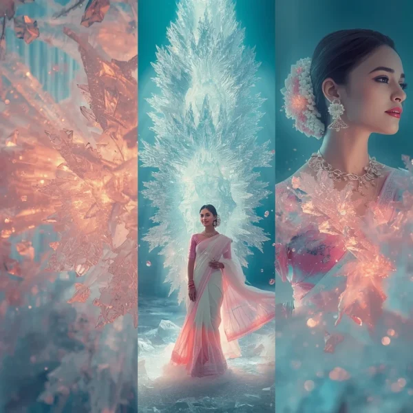 Festive Pastel Saree Cryogenic Frost Fractal Architecture Collage Advanced Design | picture prompt