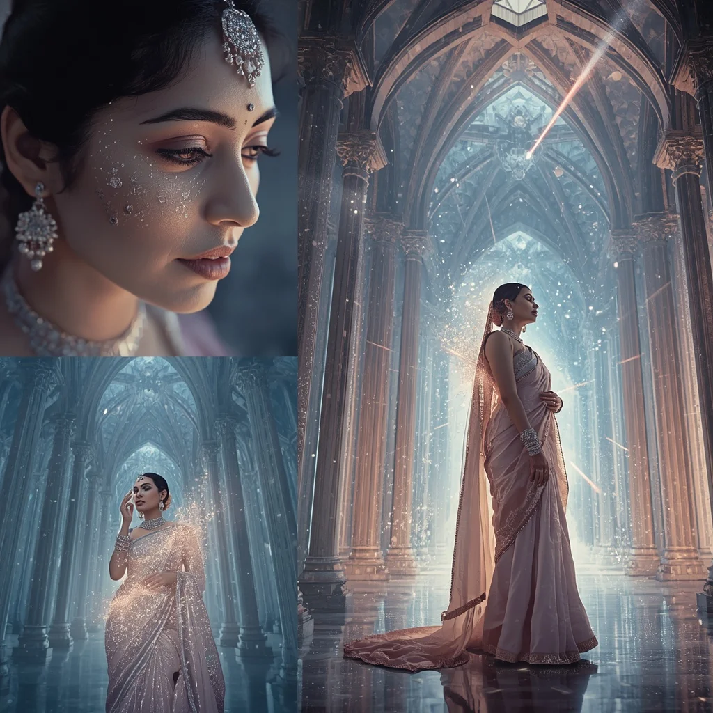 Festive Pastel Saree Diamond Cathedral Of Floating Comets Collage Prompt | prompt seen trending 2026 instagram
