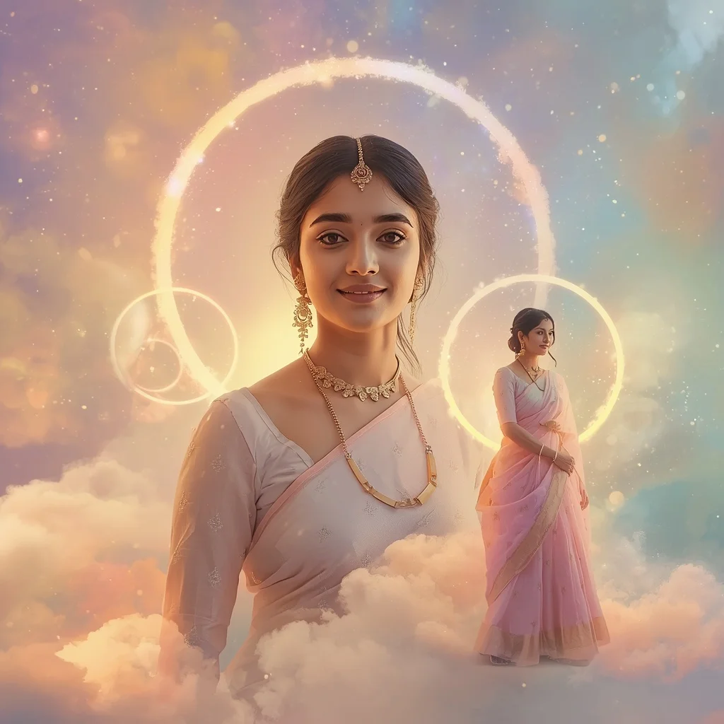 Festive Pastel Saree Halo Galaxy Bloom Multiverse Collage Cinematic | trending saree gemini prompt instagram