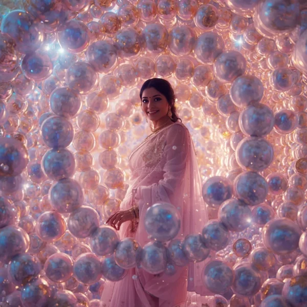 Festive Pastel Saree Kinetic Pearl Sculpture Collage Advanced Design | saree woman ai prompt