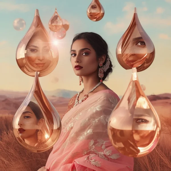 Festive Pastel Saree Parametric Liquid Copper Flow Collage Luxury Cinematic | prompt for gemini ai saree look couple
